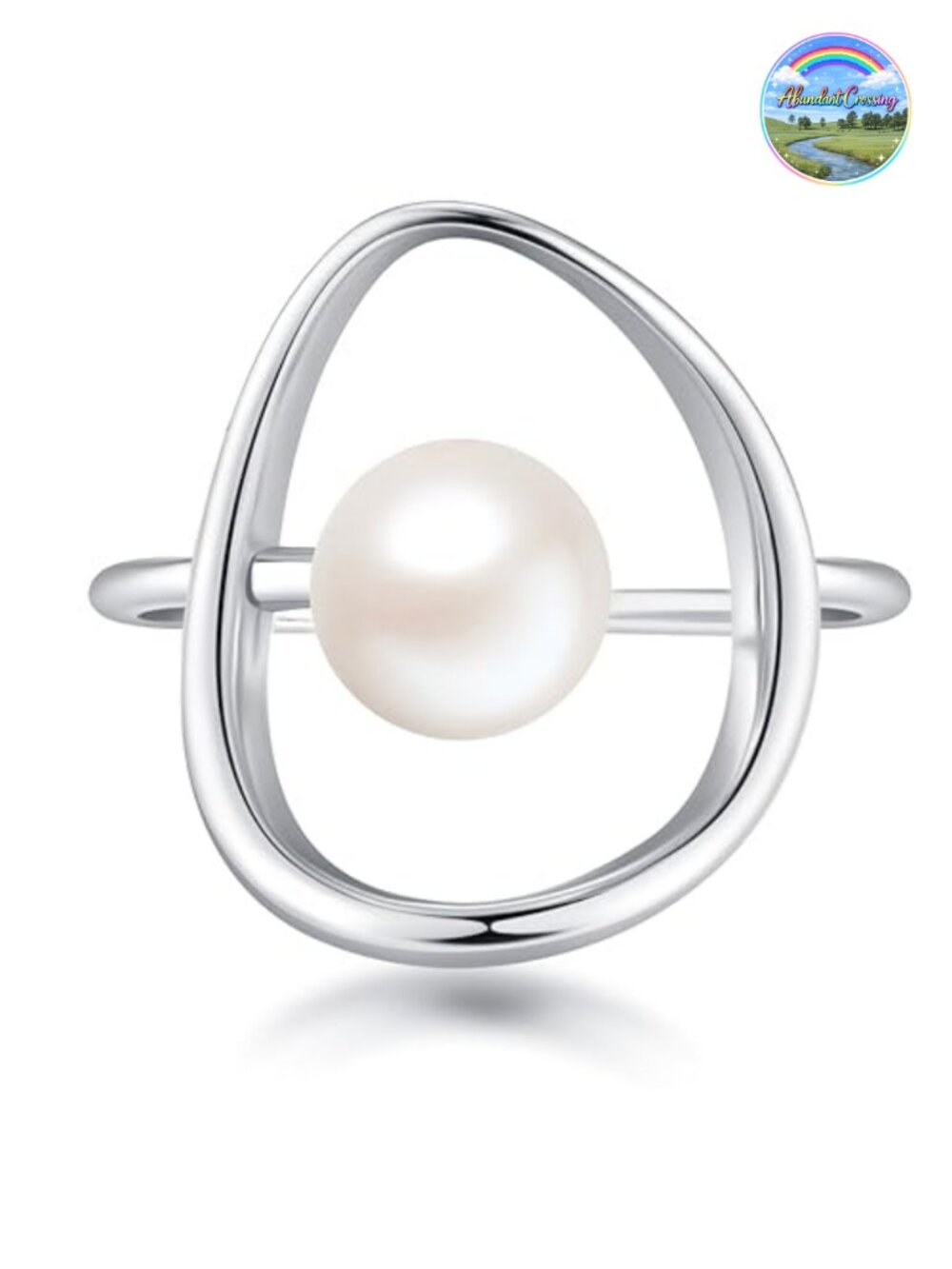 Dainty Pearl Ring 925 Sterling Silver Bezel Set Statement Ring